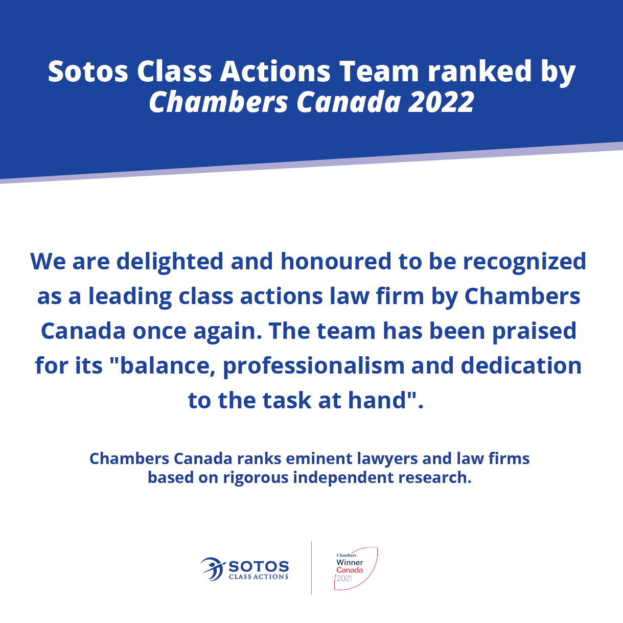 Sotos Class Actions team ranked by Chambers Canada 2022 Sotos Class